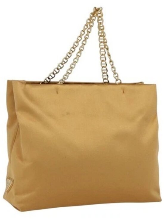 PRADA Handbags - PRADA Chain Hand Bag Satin Gold Auth 170010
